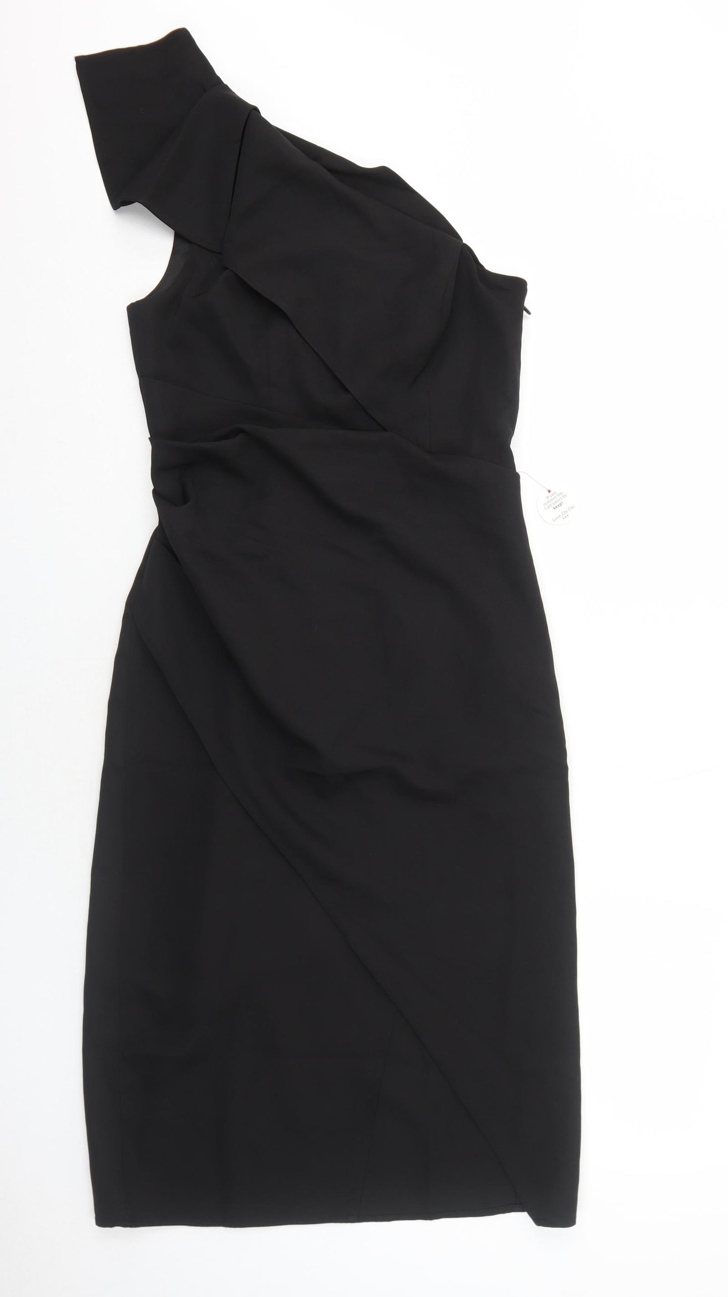 Chi Chi Womens Black Polyester A-Line Size 10 One Shoulder Zip