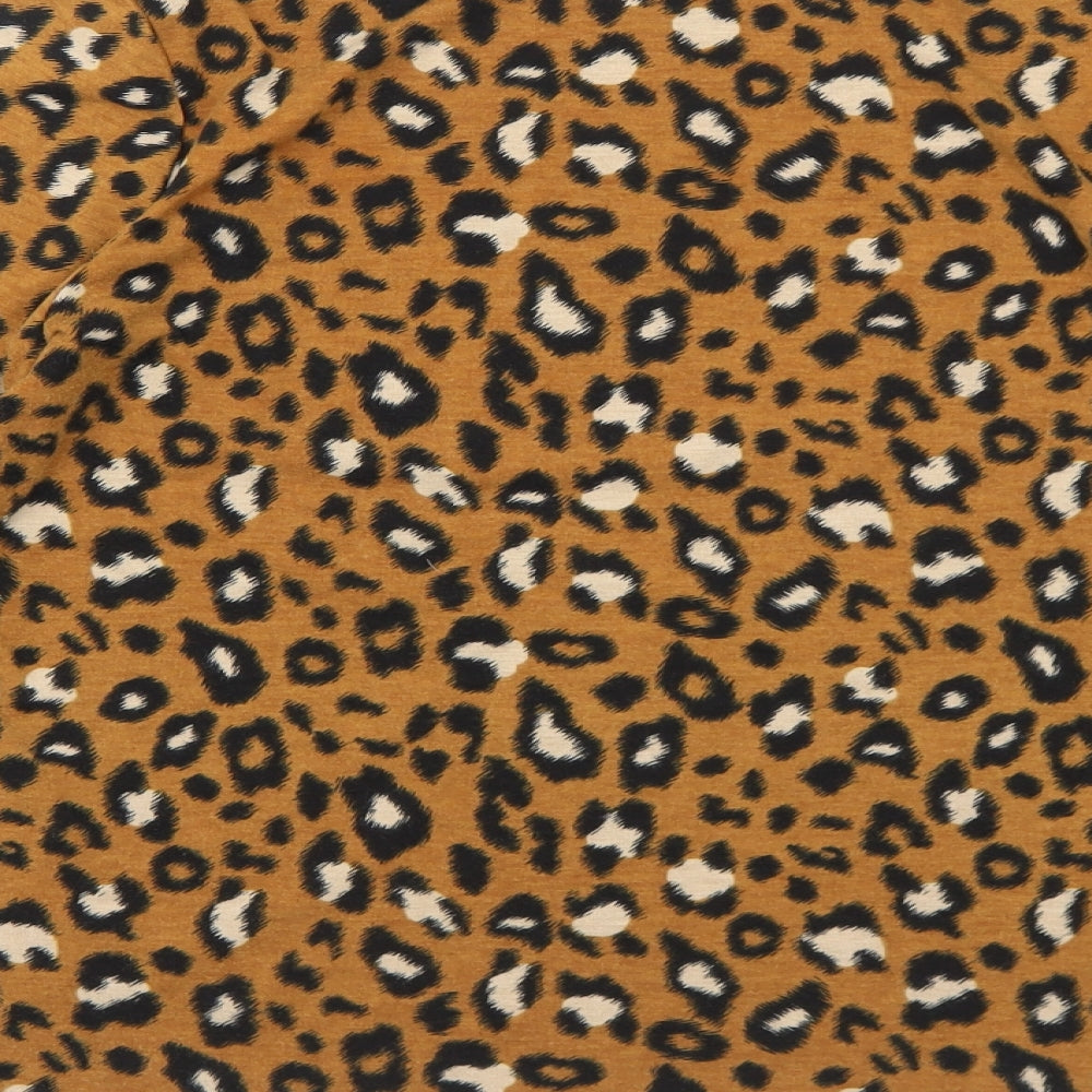 FOREVER 21 Womens Brown Animal Print Viscose Basic T-Shirt Size XS High Neck - Leopard Pattern