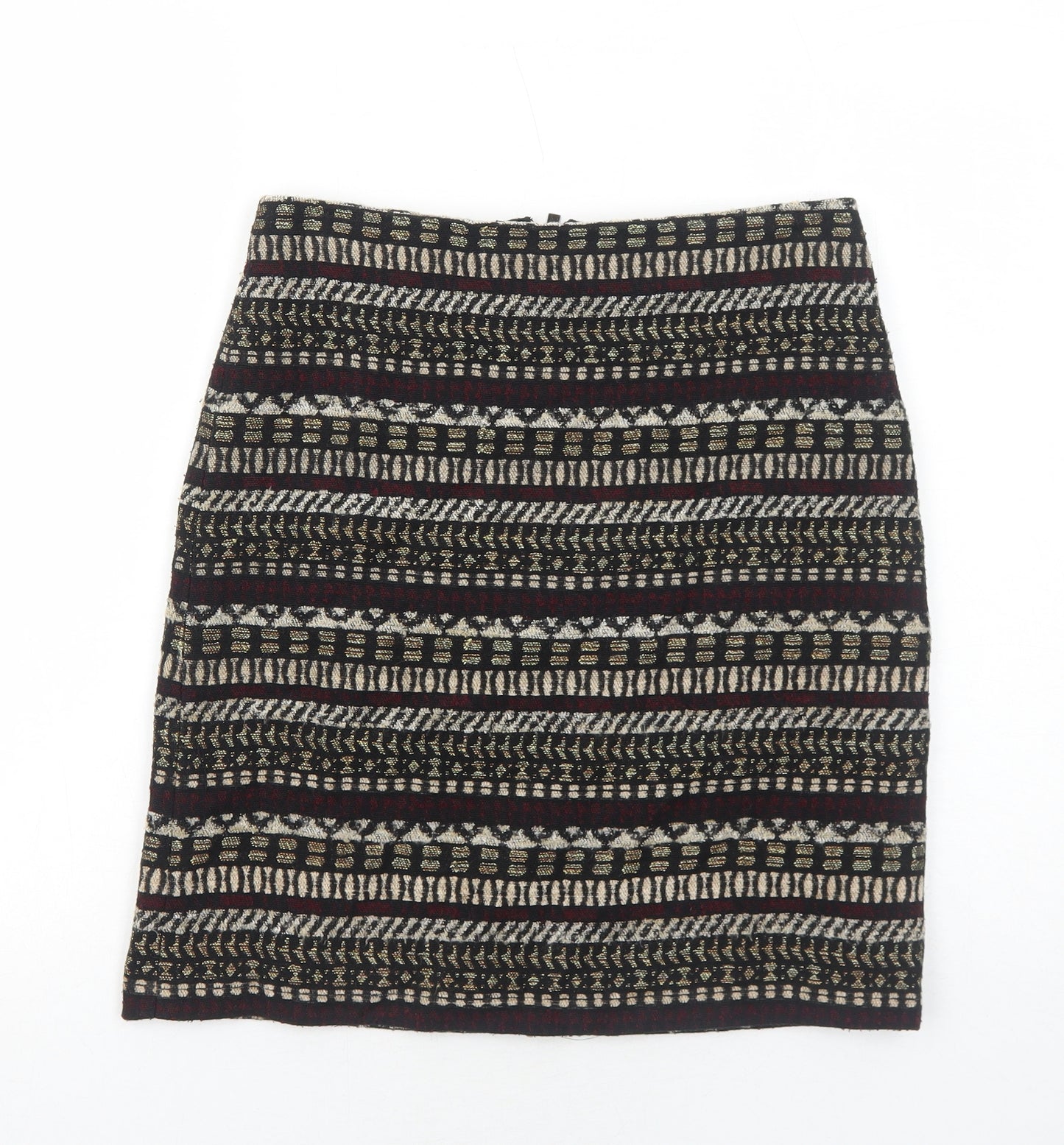 Marks and Spencer Womens Black Geometric Polyester A-Line Skirt Size 8 Zip