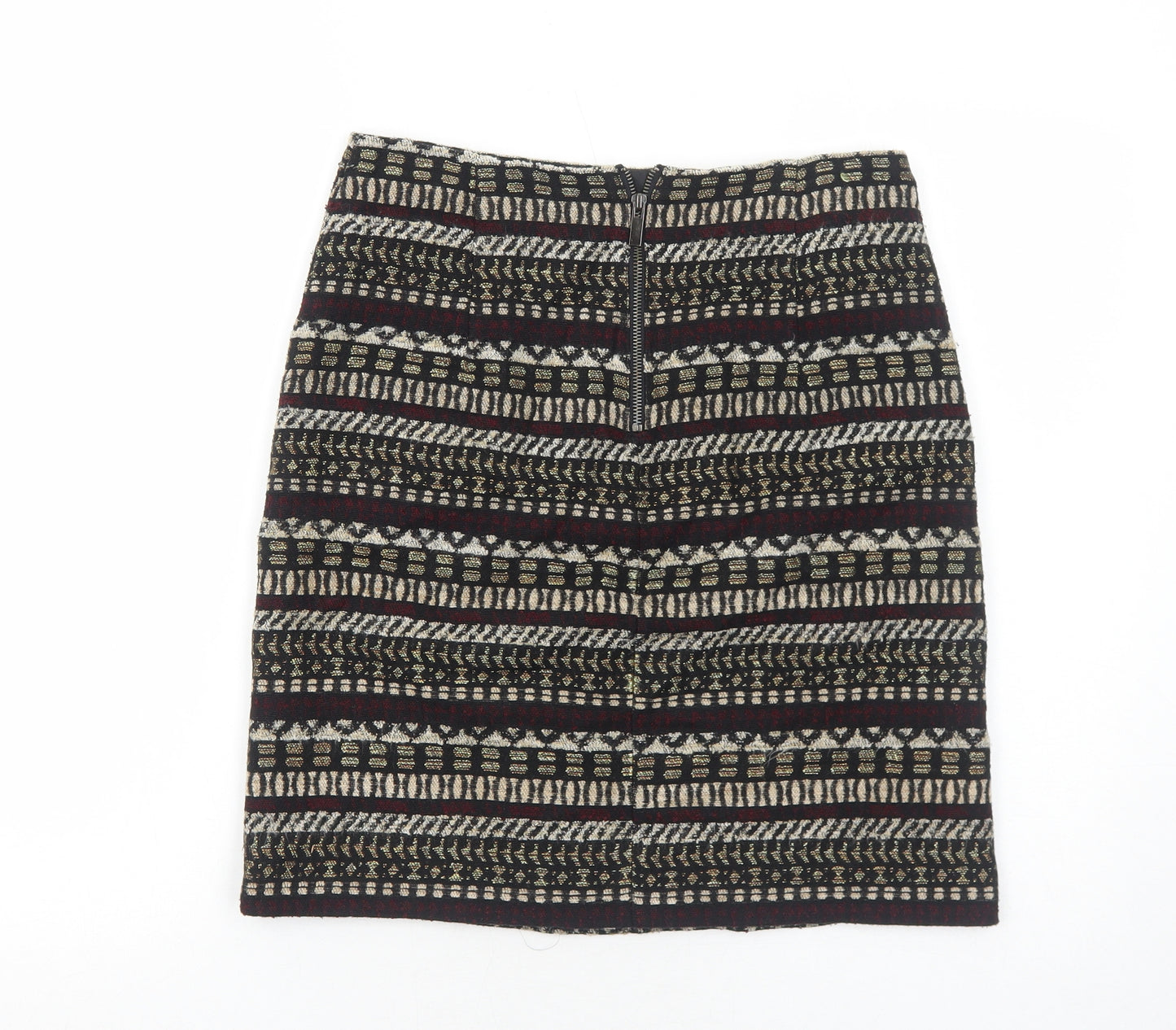 Marks and Spencer Womens Black Geometric Polyester A-Line Skirt Size 8 Zip