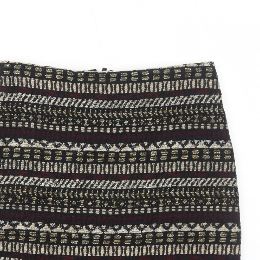 Marks and Spencer Womens Black Geometric Polyester A-Line Skirt Size 8 Zip