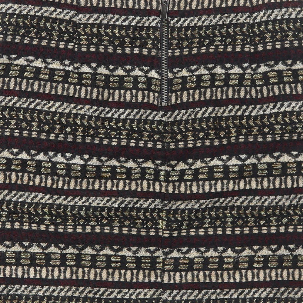Marks and Spencer Womens Black Geometric Polyester A-Line Skirt Size 8 Zip