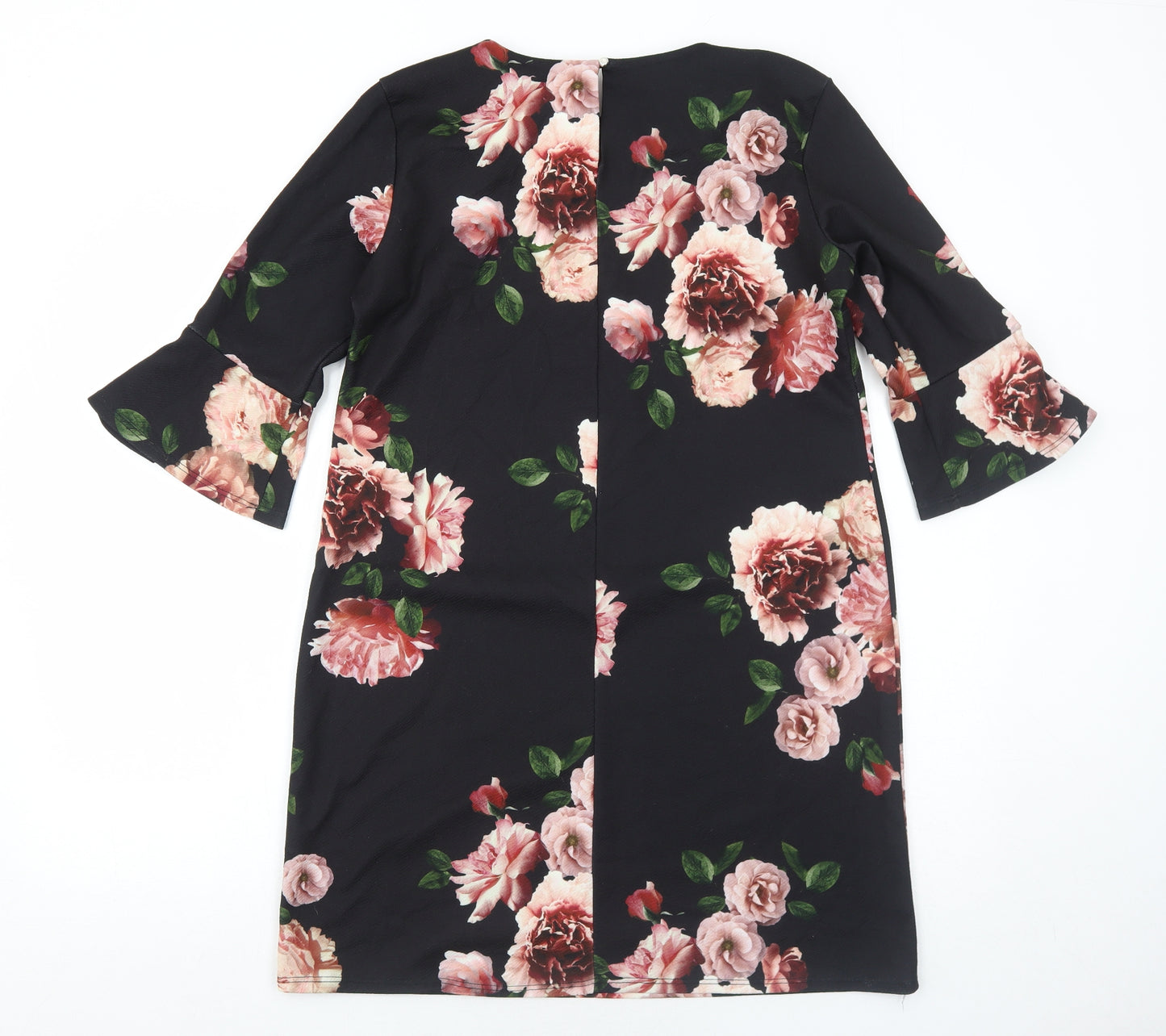 Dorothy Perkins Womens Black Floral Polyester A-Line Size 14 Round Neck Button