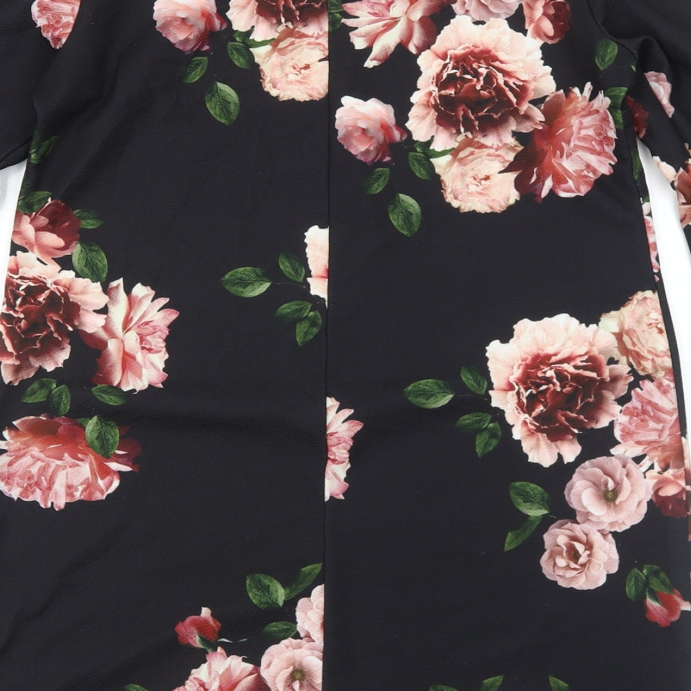 Dorothy Perkins Womens Black Floral Polyester A-Line Size 14 Round Neck Button