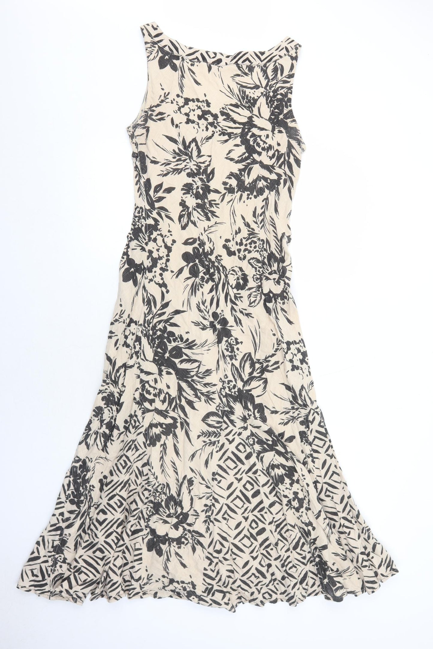 Per Una Womens Beige Floral Cotton Trapeze & Swing Size 12 V-Neck Pullover
