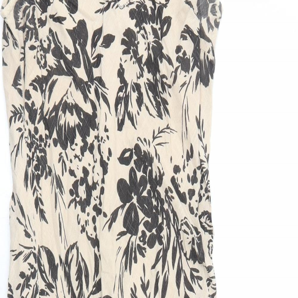 Per Una Womens Beige Floral Cotton Trapeze & Swing Size 12 V-Neck Pullover