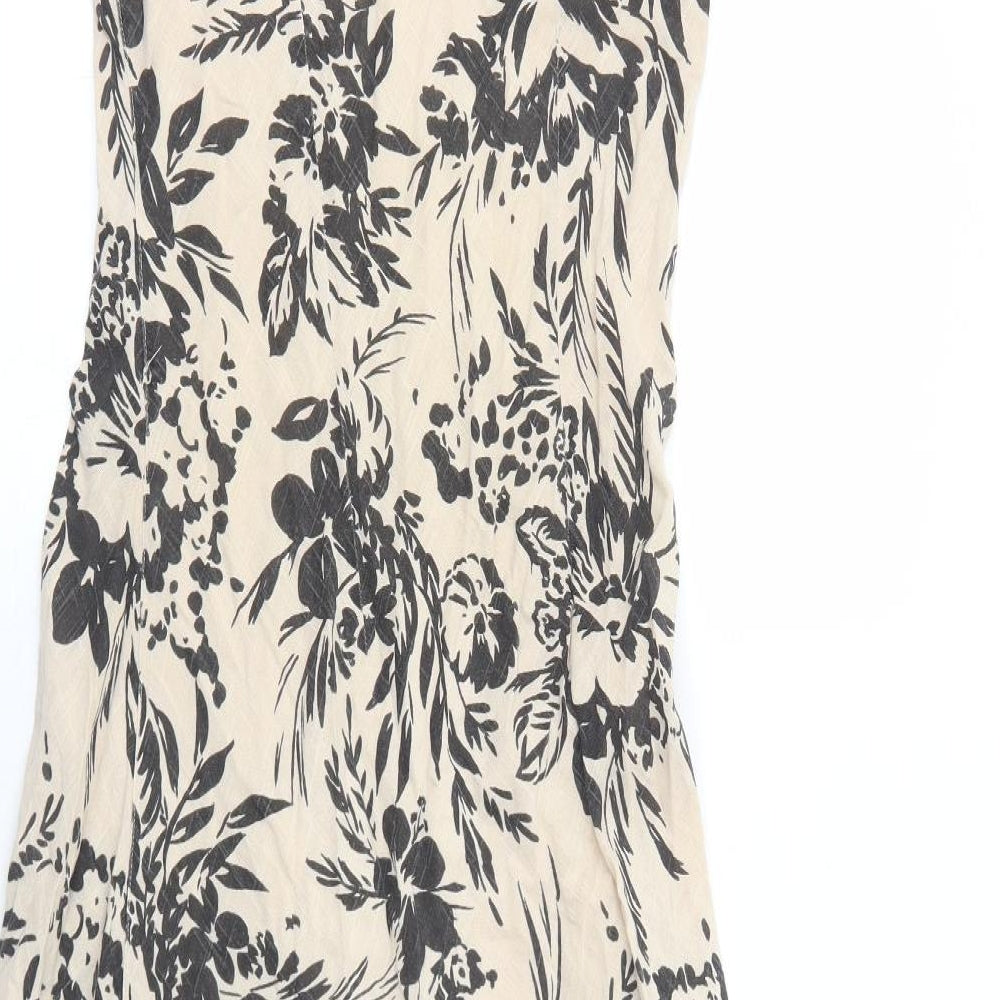 Per Una Womens Beige Floral Cotton Trapeze & Swing Size 12 V-Neck Pullover