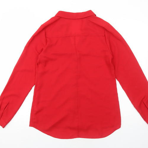 Oasis Womens Red Polyester Basic Button-Up Size 10 Collared
