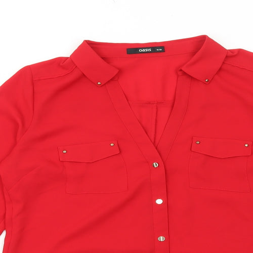 Oasis Womens Red Polyester Basic Button-Up Size 10 Collared