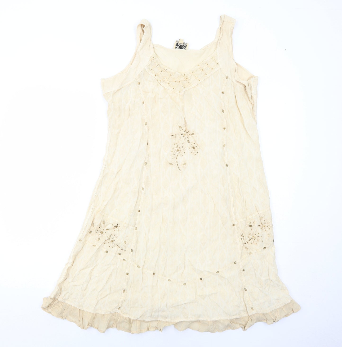 Kushi Womens Ivory Floral Cotton Trapeze & Swing Size 16 Round Neck Pullover