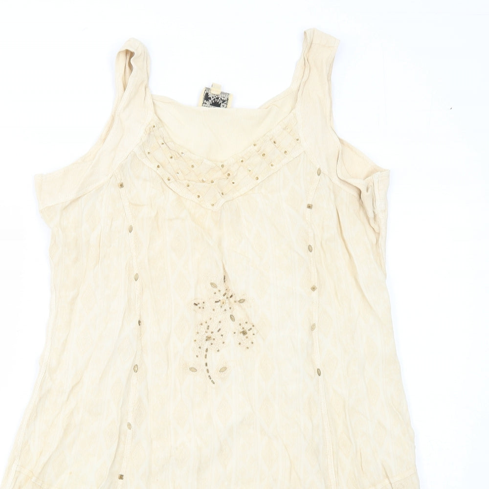 Kushi Womens Ivory Floral Cotton Trapeze & Swing Size 16 Round Neck Pullover