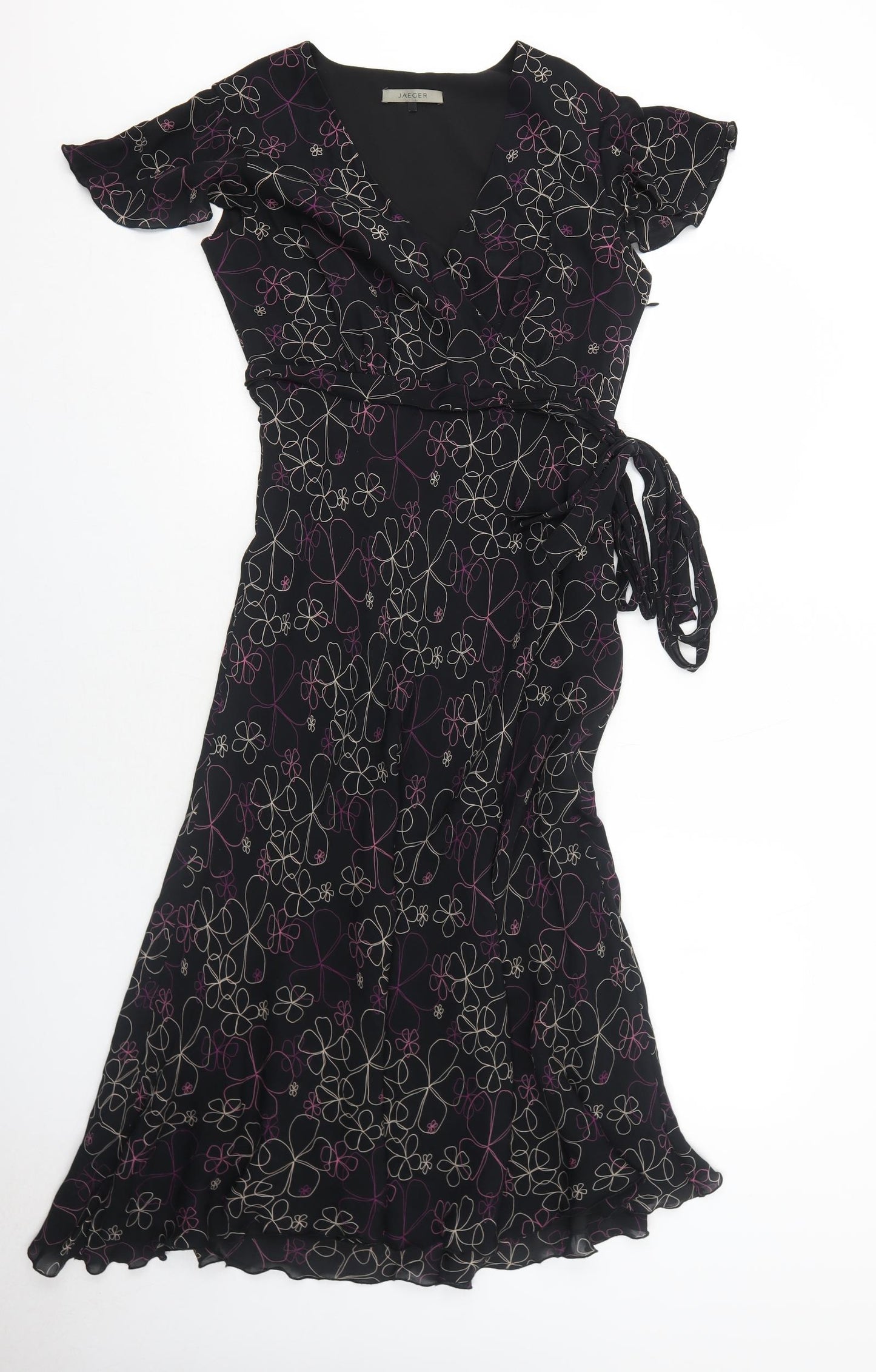 Jaeger Womens Black Geometric Polyester Trapeze & Swing Size 12 V-Neck Zip
