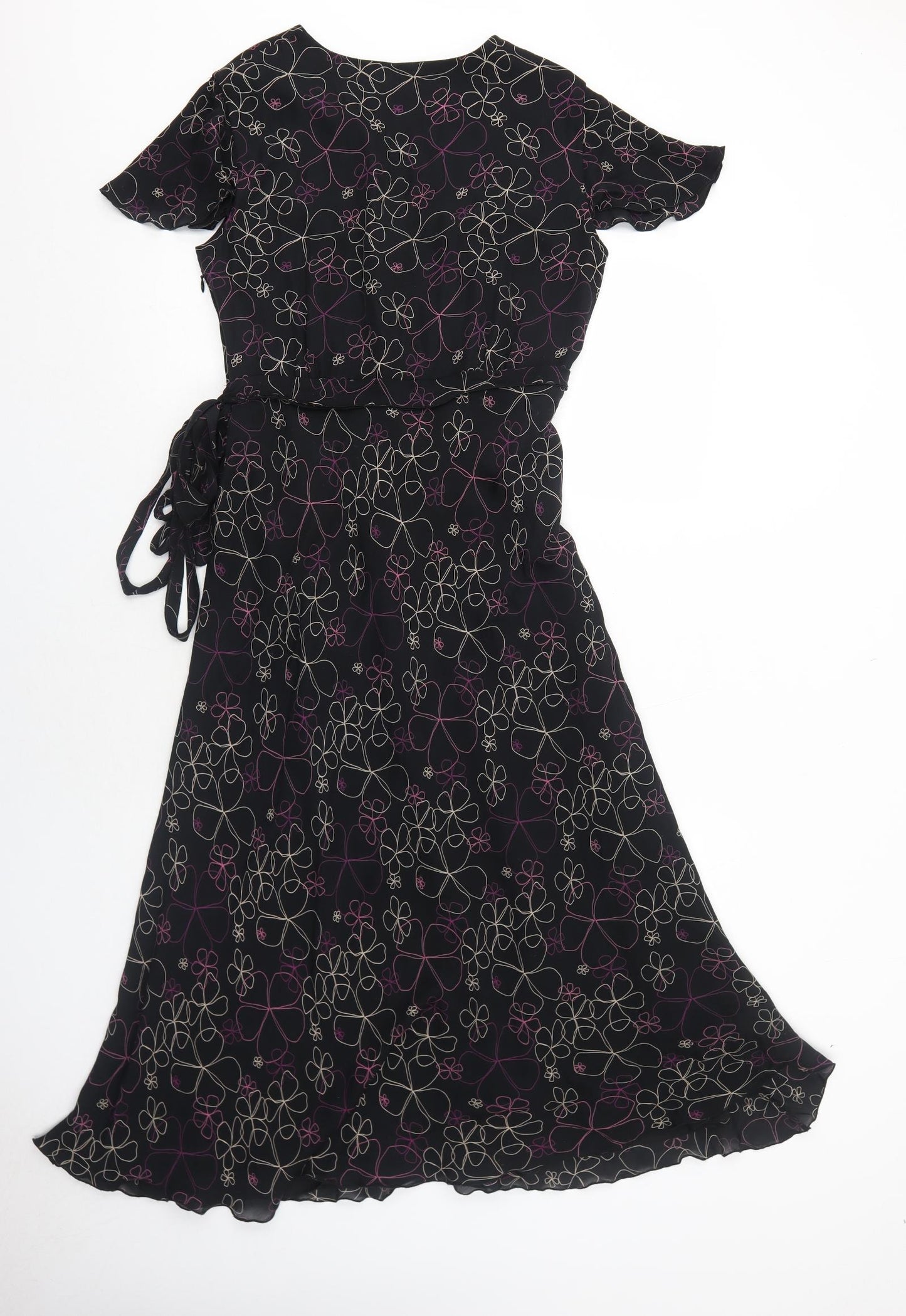 Jaeger Womens Black Geometric Polyester Trapeze & Swing Size 12 V-Neck Zip