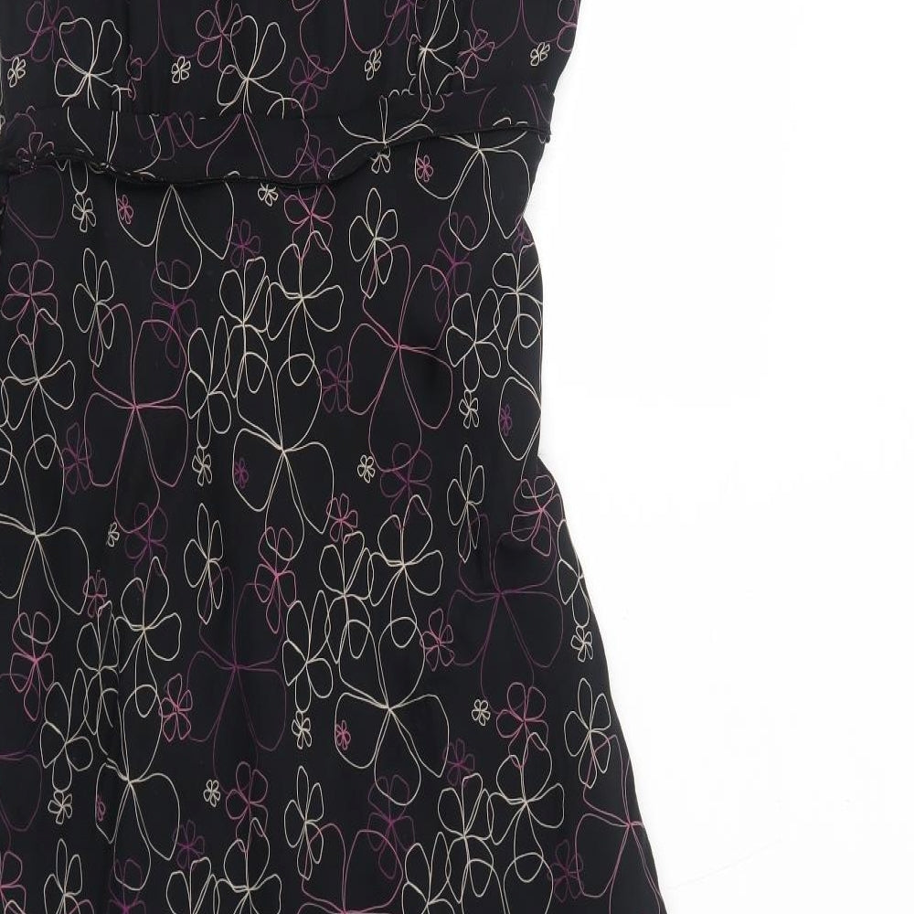 Jaeger Womens Black Geometric Polyester Trapeze & Swing Size 12 V-Neck Zip