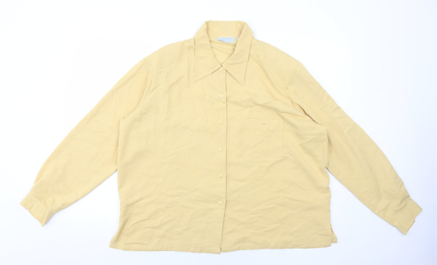Compliments Womens Yellow Polyester Basic Button-Up Size 20 Collared