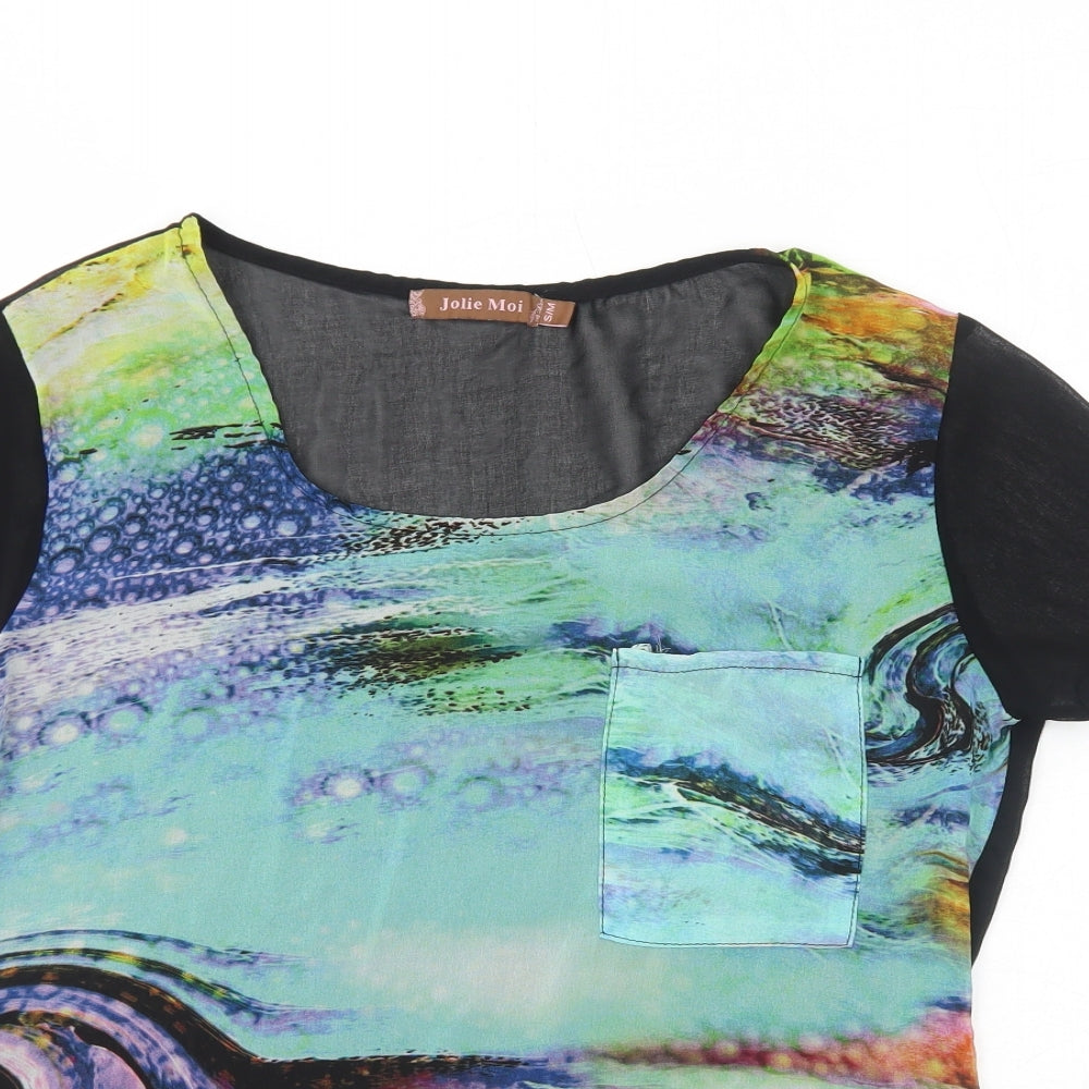 Jolie Moi Womens Black Geometric Polyester Basic T-Shirt Size S Round Neck - Size S/M