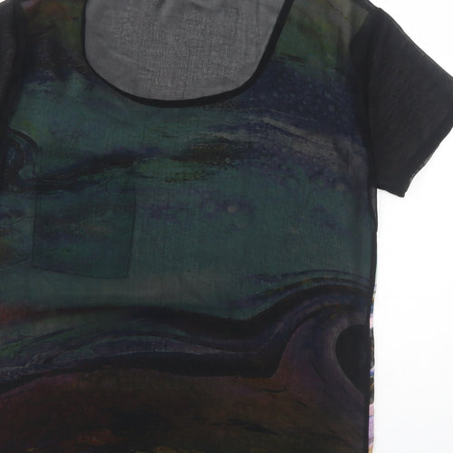Jolie Moi Womens Black Geometric Polyester Basic T-Shirt Size S Round Neck - Size S/M