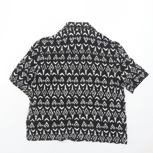 H&M Womens Black Geometric Viscose Basic Button-Up Size 6 Collared
