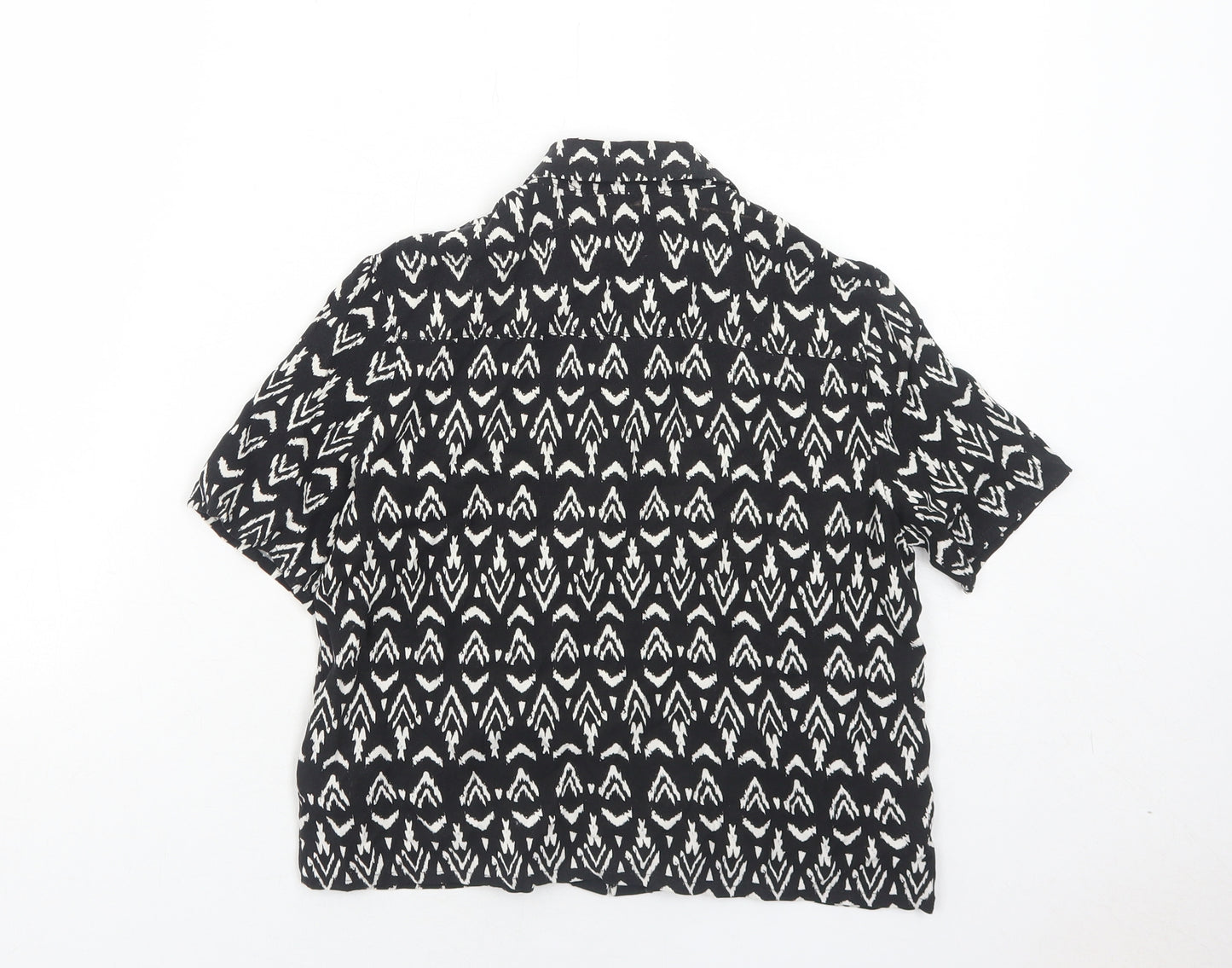 H&M Womens Black Geometric Viscose Basic Button-Up Size 6 Collared