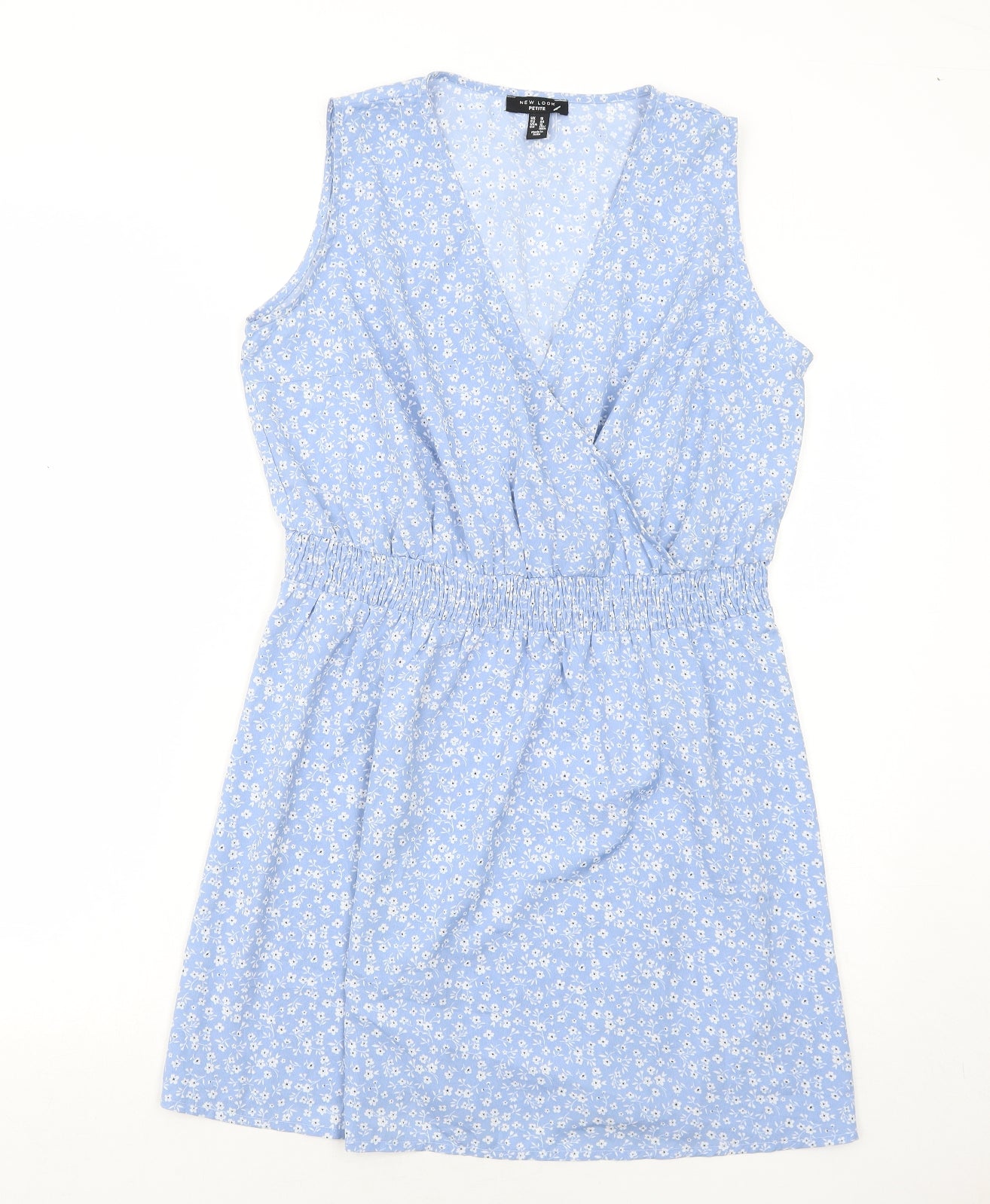 New Look Womens Blue Floral Polyester A-Line Size 16 V-Neck Pullover