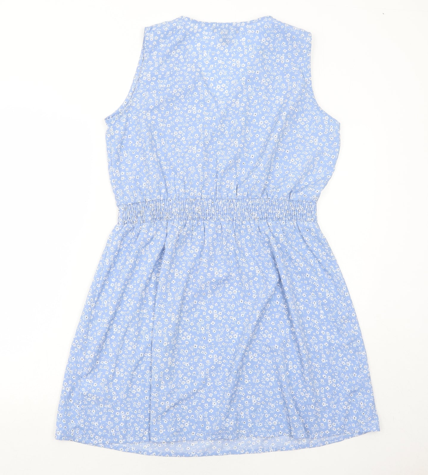 New Look Womens Blue Floral Polyester A-Line Size 16 V-Neck Pullover
