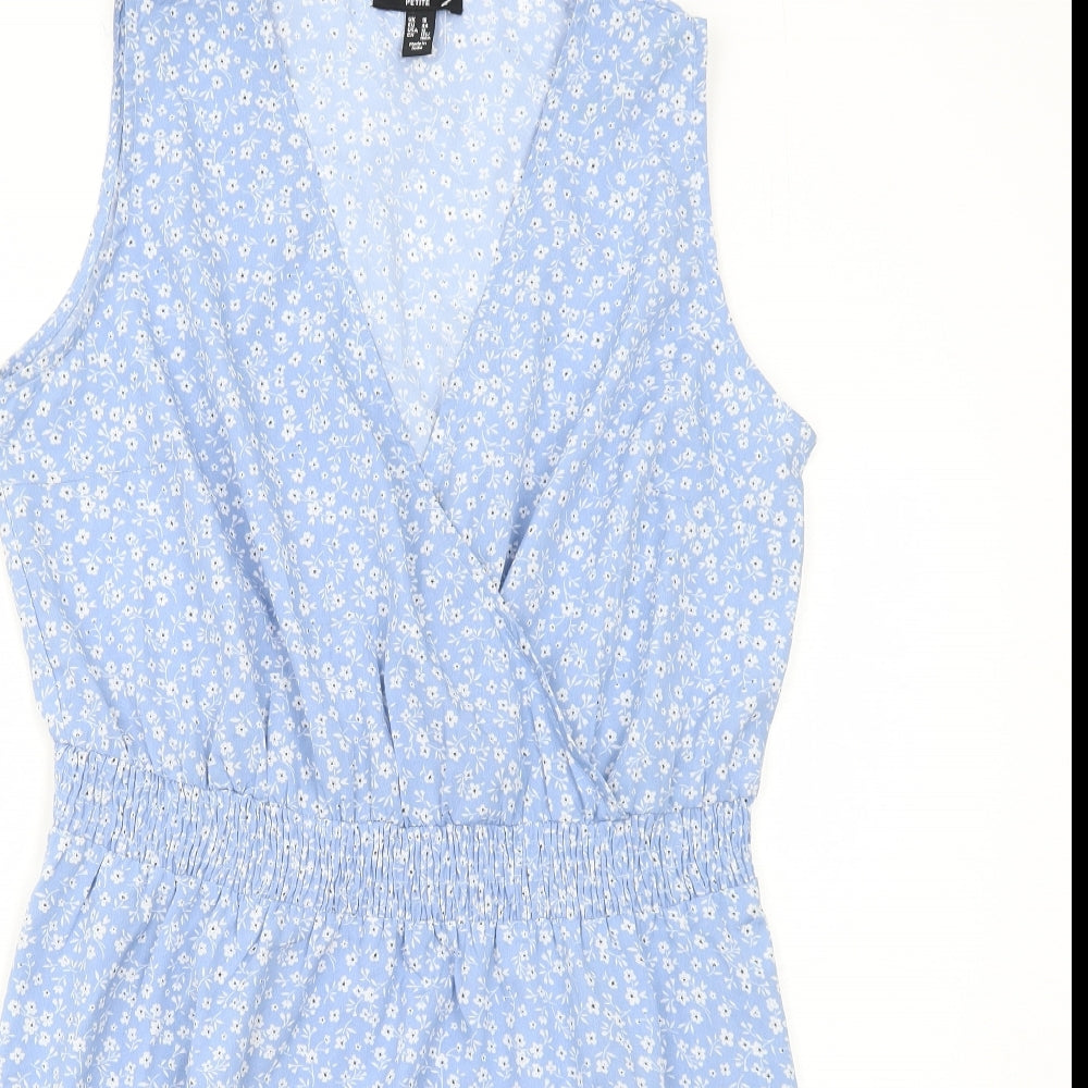 New Look Womens Blue Floral Polyester A-Line Size 16 V-Neck Pullover