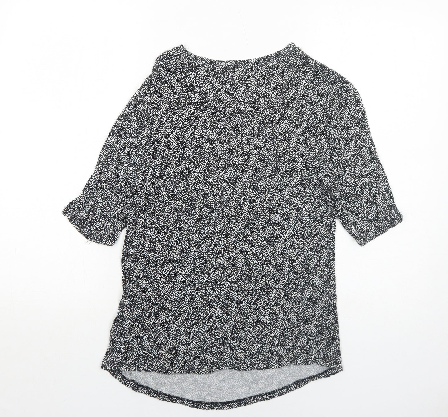 Marks and Spencer Womens Black Geometric Viscose Basic T-Shirt Size 12 Round Neck