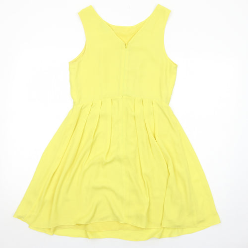 Topshop Womens Yellow Polyester Trapeze & Swing Size 12 Round Neck Zip