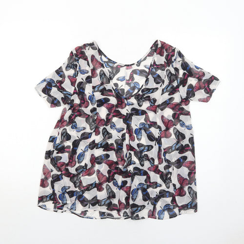 NEXT Womens White Geometric Polyester Basic Blouse Size 6 Round Neck - Butterfly