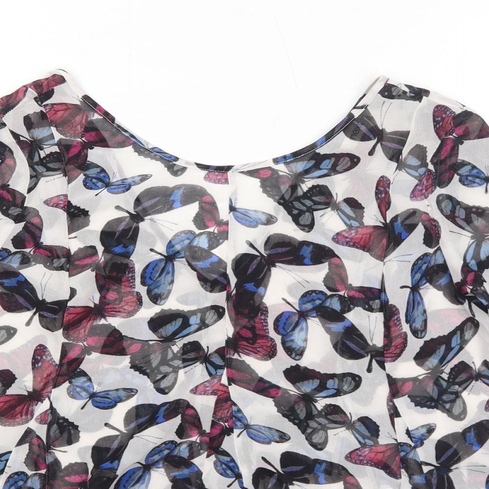 NEXT Womens White Geometric Polyester Basic Blouse Size 6 Round Neck - Butterfly