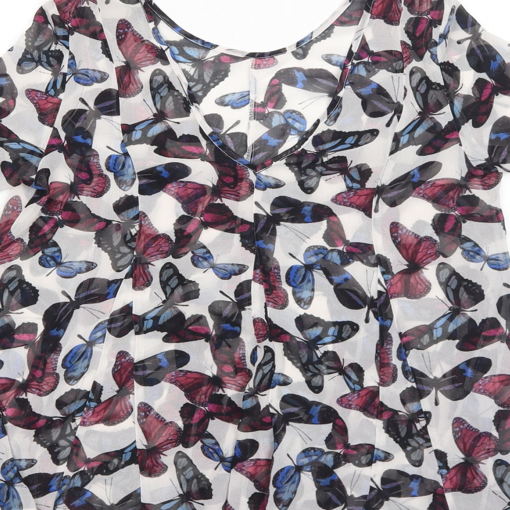NEXT Womens White Geometric Polyester Basic Blouse Size 6 Round Neck - Butterfly