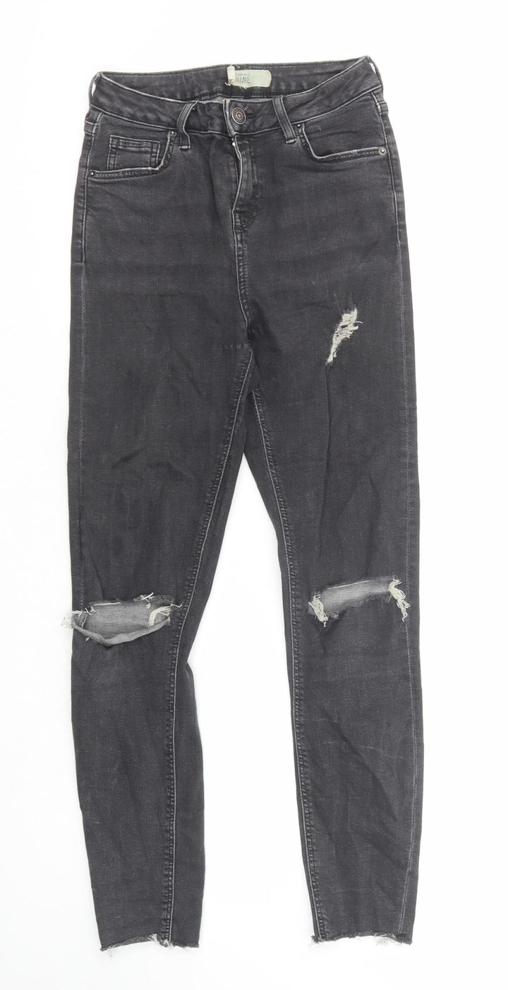 Topshop Womens Black Cotton Skinny Jeans Size 26 in L30 in Regular Zip