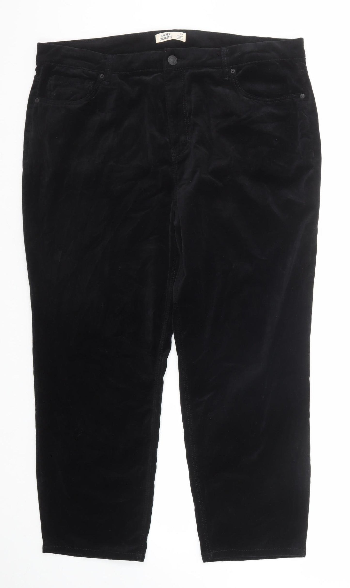 Marks and Spencer Womens Black Cotton Trousers Size 20 Regular Zip
