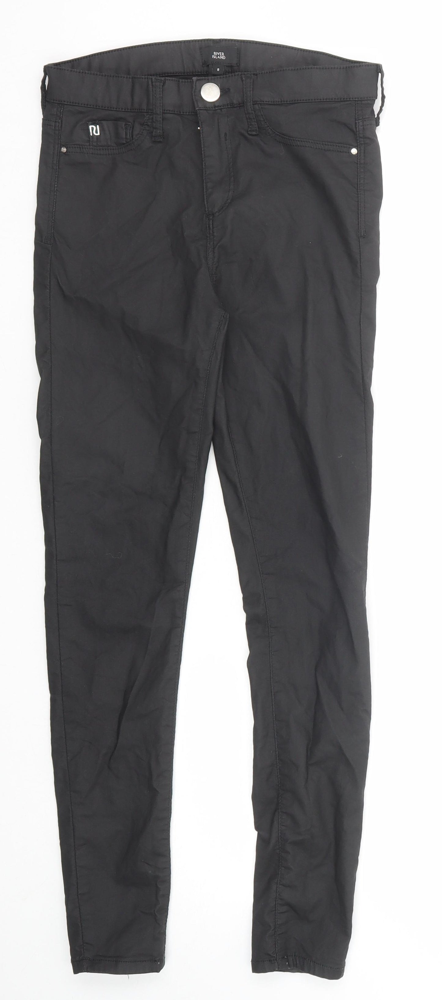 River Island Womens Black Cotton Trousers Size 8 Regular Zip
