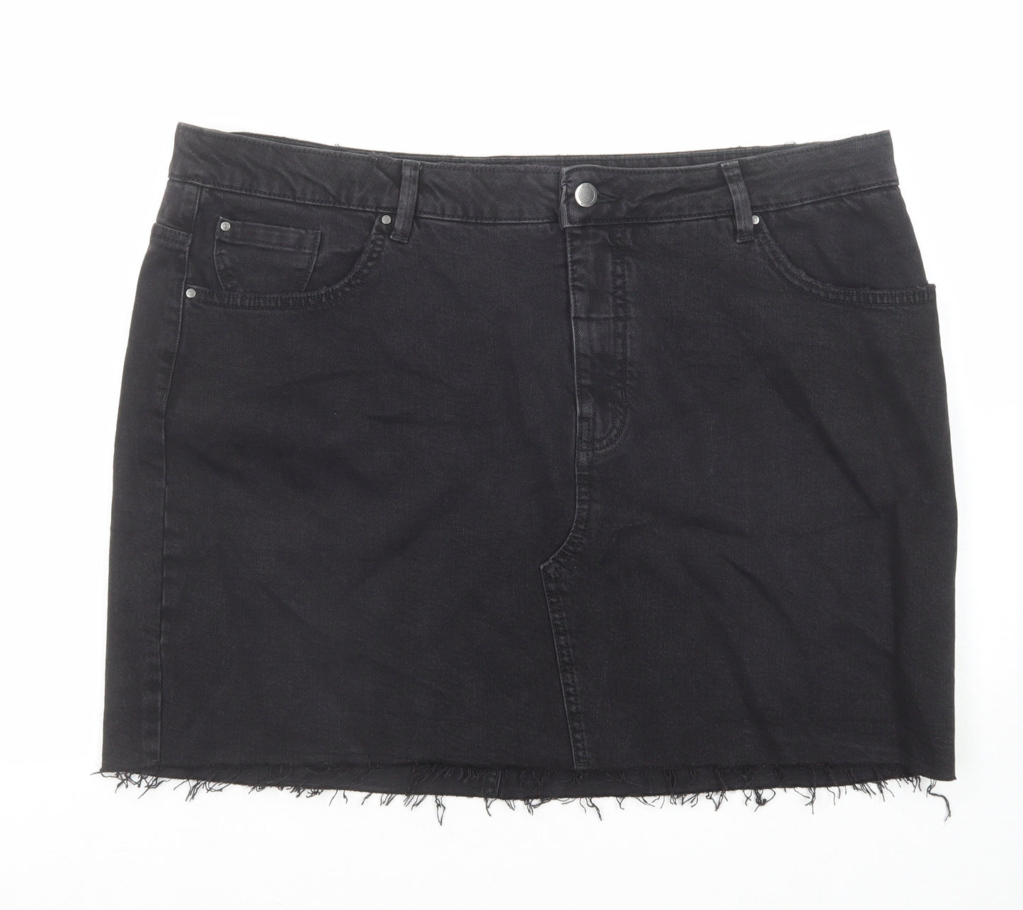 Per Una Womens Black Cotton A-Line Skirt Size 22 Zip