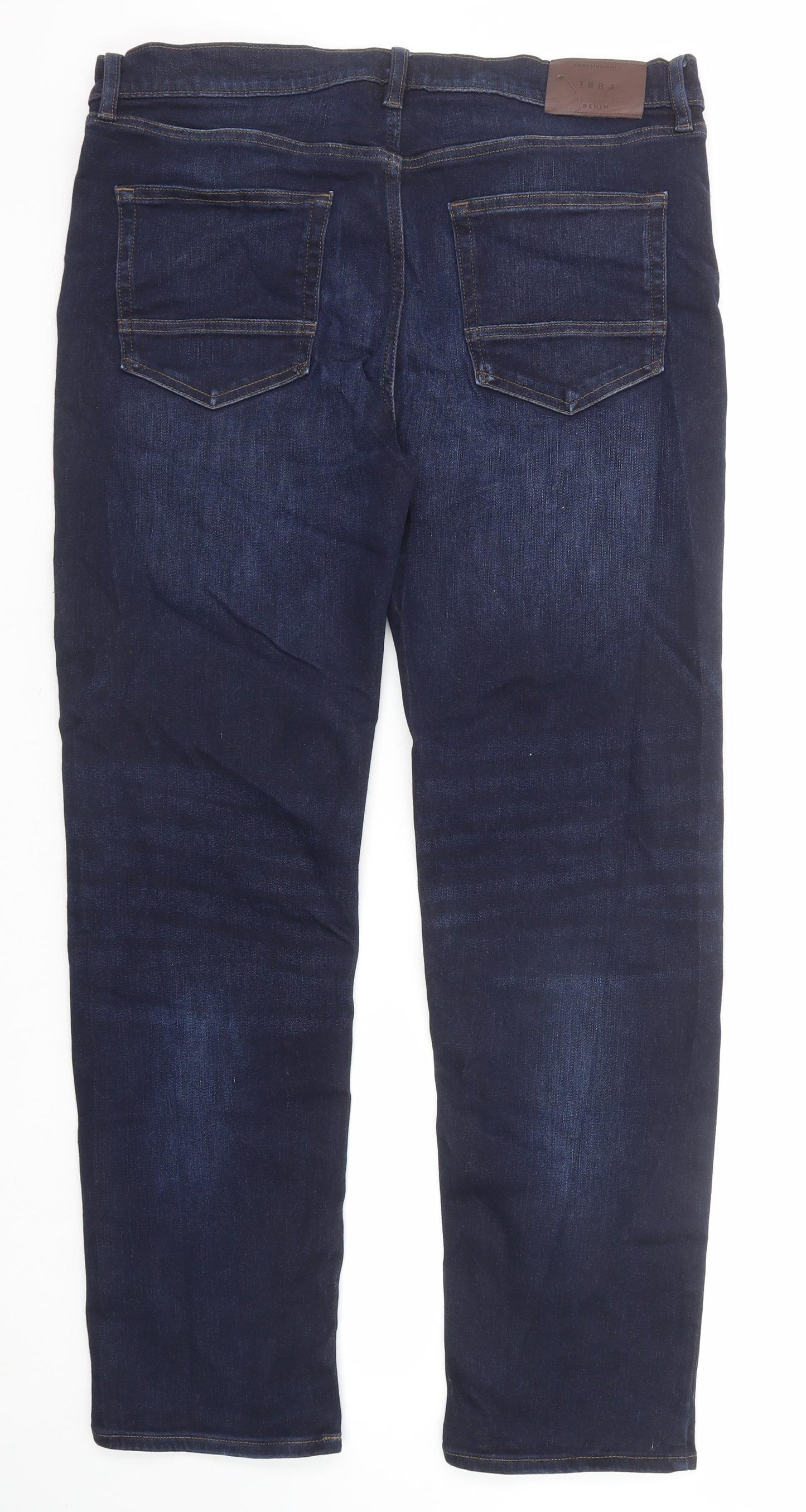 Marks and Spencer Mens Blue Cotton Straight Jeans Size 36 in L36 in Regular Zip