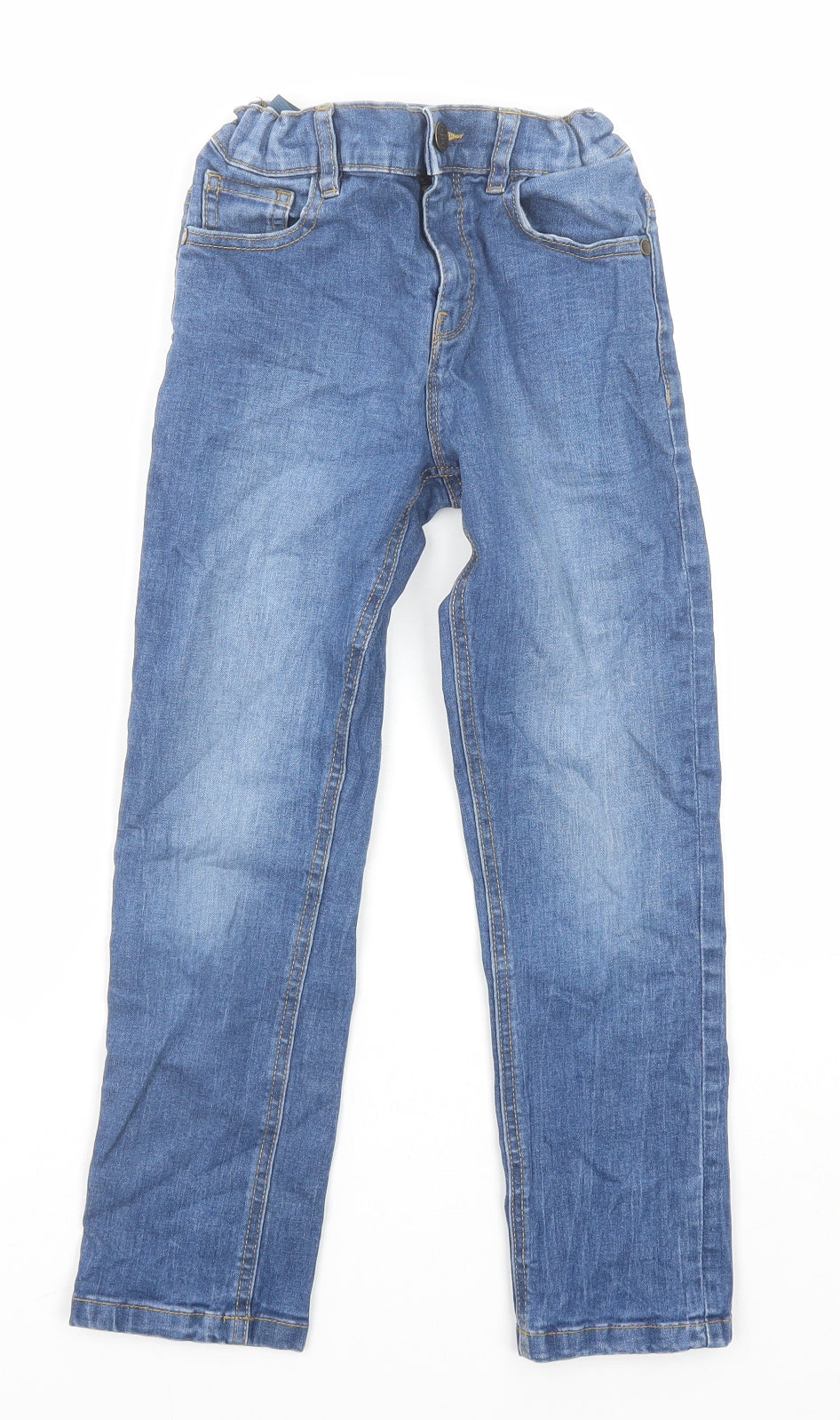 Marks and Spencer Boys Blue Cotton Skinny Jeans Size 7-8 Years Regular Zip
