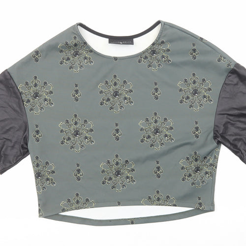 Damned Delux Womens Green Geometric Polyester Basic Blouse Size 10 Round Neck
