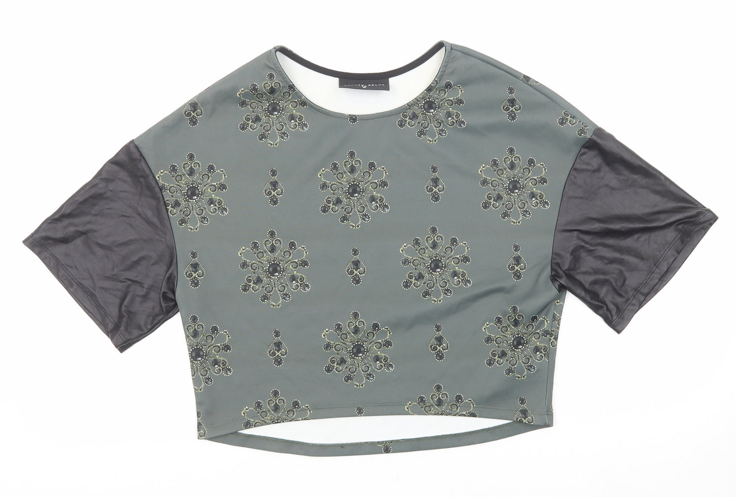 Damned Delux Womens Green Geometric Polyester Basic Blouse Size 10 Round Neck