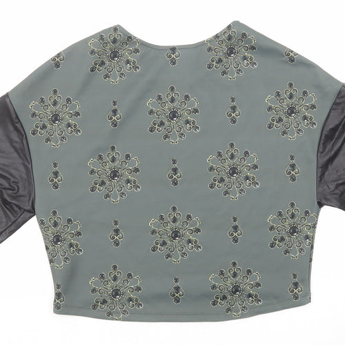 Damned Delux Womens Green Geometric Polyester Basic Blouse Size 10 Round Neck