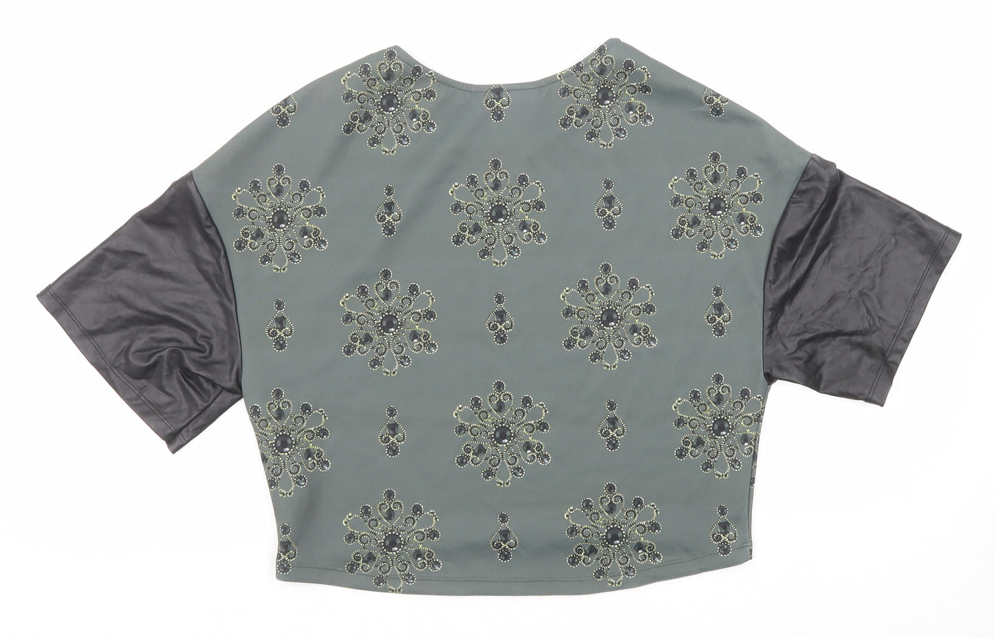 Damned Delux Womens Green Geometric Polyester Basic Blouse Size 10 Round Neck