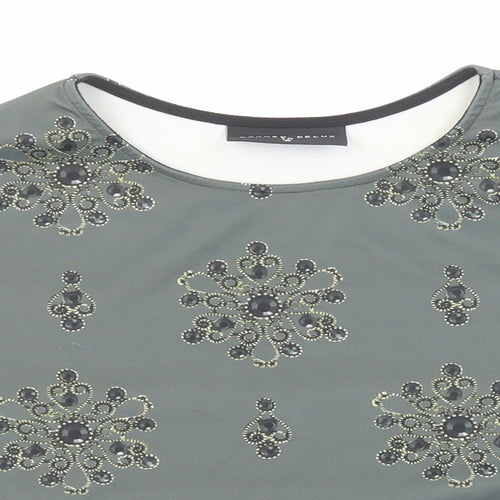 Damned Delux Womens Green Geometric Polyester Basic Blouse Size 10 Round Neck