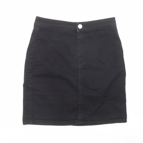 Topshop Womens Black Cotton A-Line Skirt Size 8 Zip