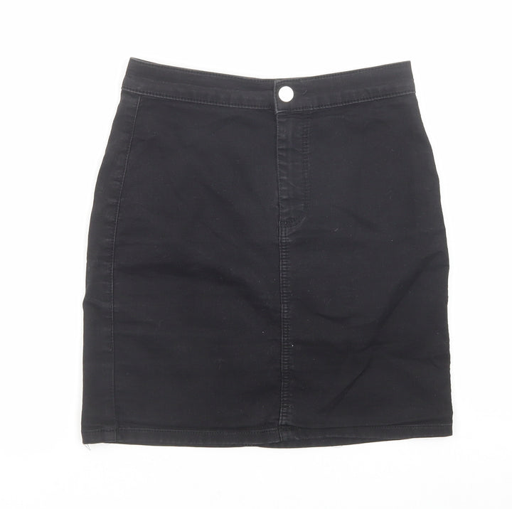 Topshop Womens Black Cotton A-Line Skirt Size 8 Zip