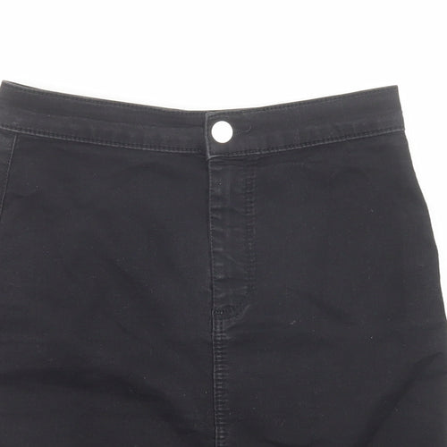 Topshop Womens Black Cotton A-Line Skirt Size 8 Zip