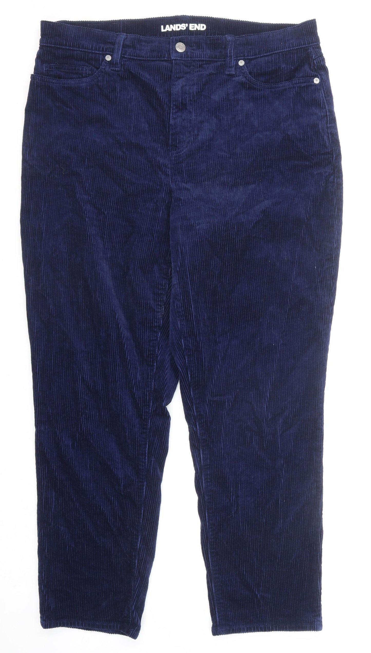 Lands' End Womens Blue Cotton Trousers Size 16 Regular Zip