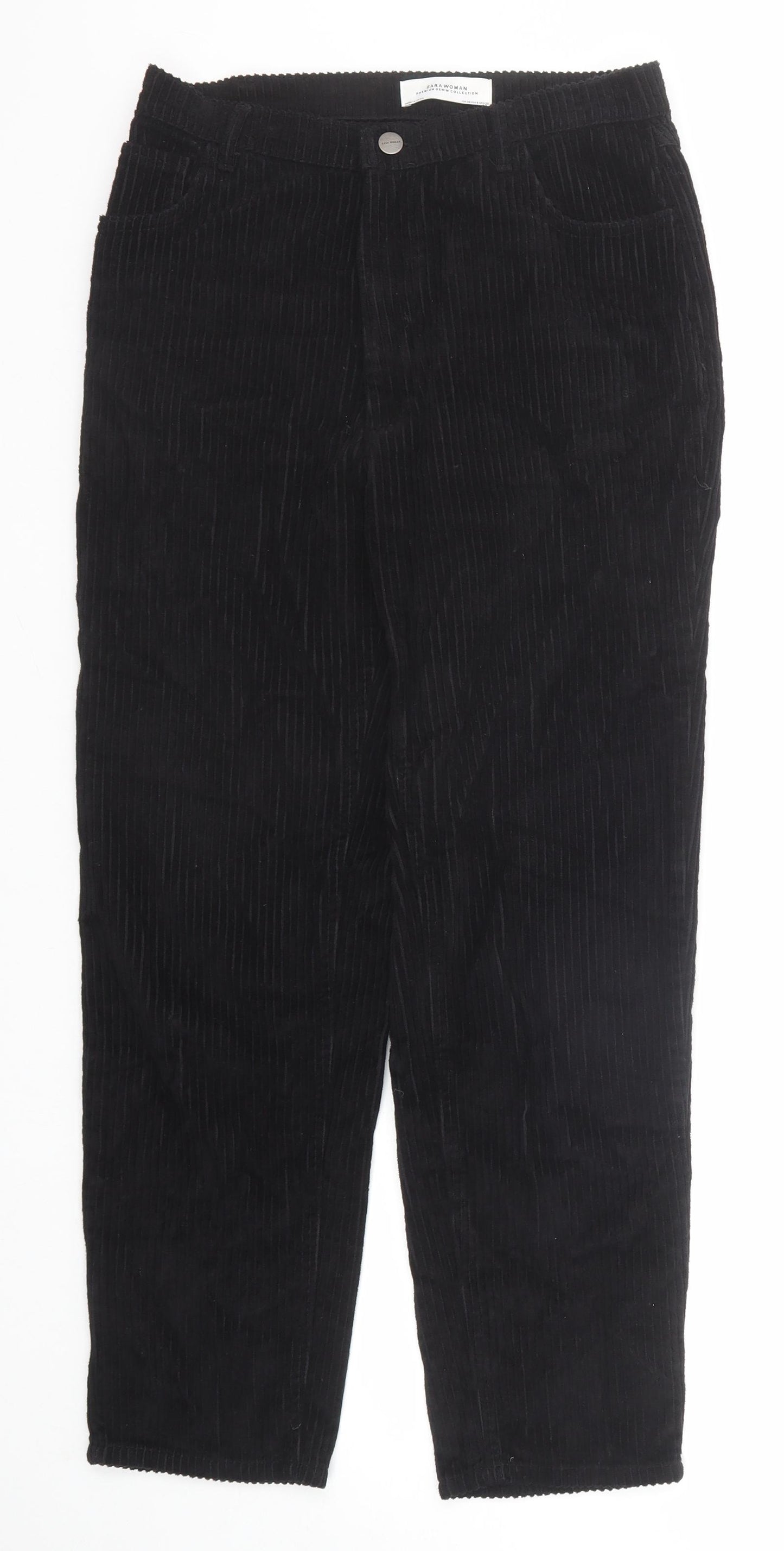 Zara Womens Black Cotton Trousers Size 8 Regular Zip