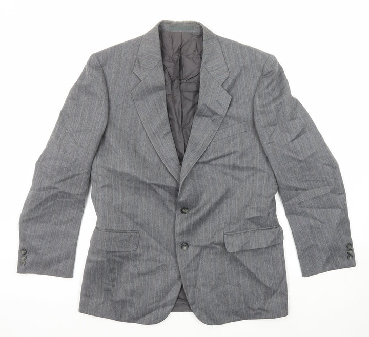 St Michael Mens Grey Striped Polyester Jacket Suit Jacket Size 40 Regular