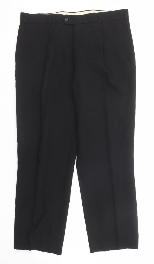 Daniel Hechter Mens Black Wool Dress Pants Trousers Size 36 in Regular Zip