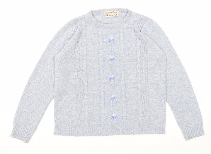 EWM Womens Blue Round Neck Acrylic Pullover Jumper Size 14 - Size 14-16